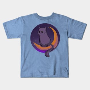 Halloween Cat Sitting on the Moon Kids T-Shirt